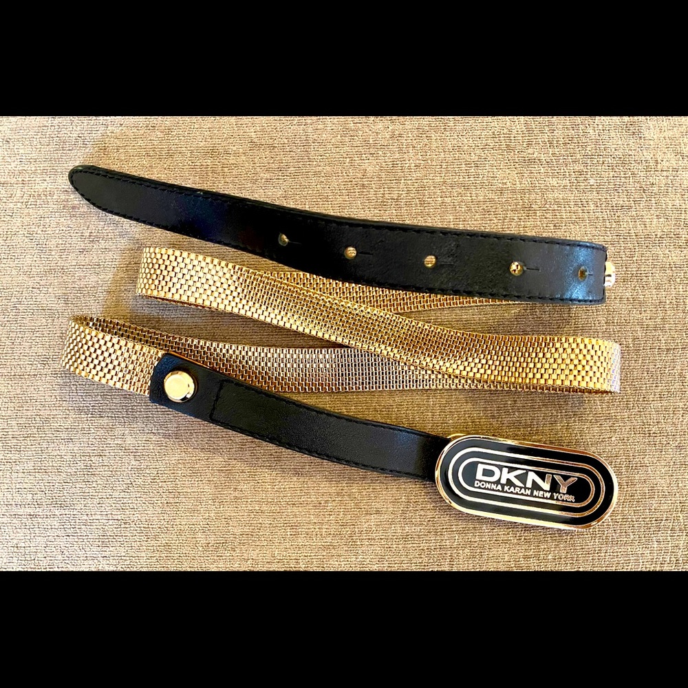 VINTAGE DKNY GOLD AND LEATHER ADJUSTABLE BELT LG